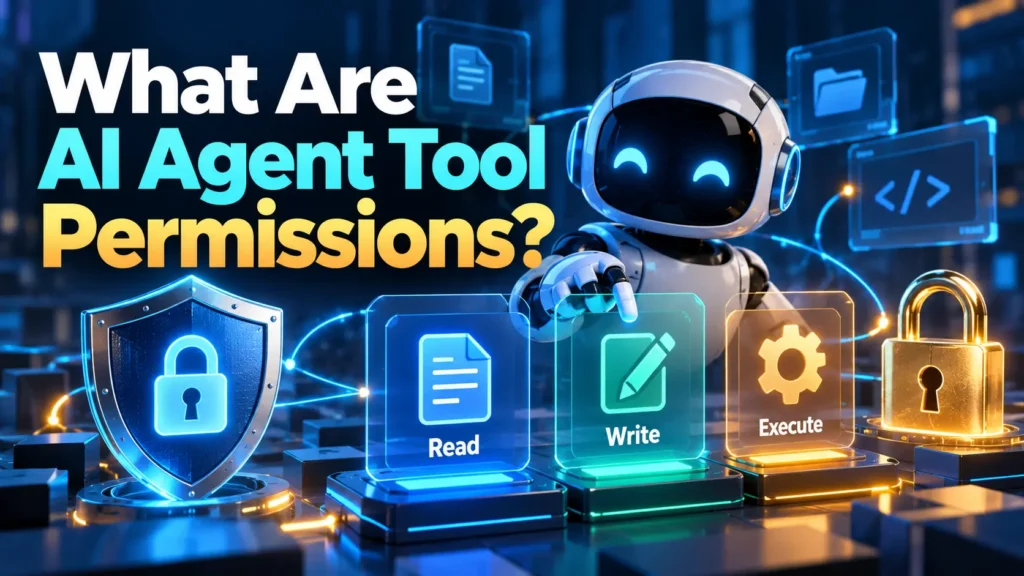 Featured article cover with the exact headline What Are AI Agent Tool Permissions? and original technology illustration.